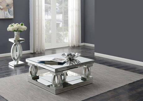 Amalia - Mirrored Coffee Table Set Pearl Silver 2 Pc. Coffee Table, End Table by Coaster Fine Furniture | Bel Furniture
