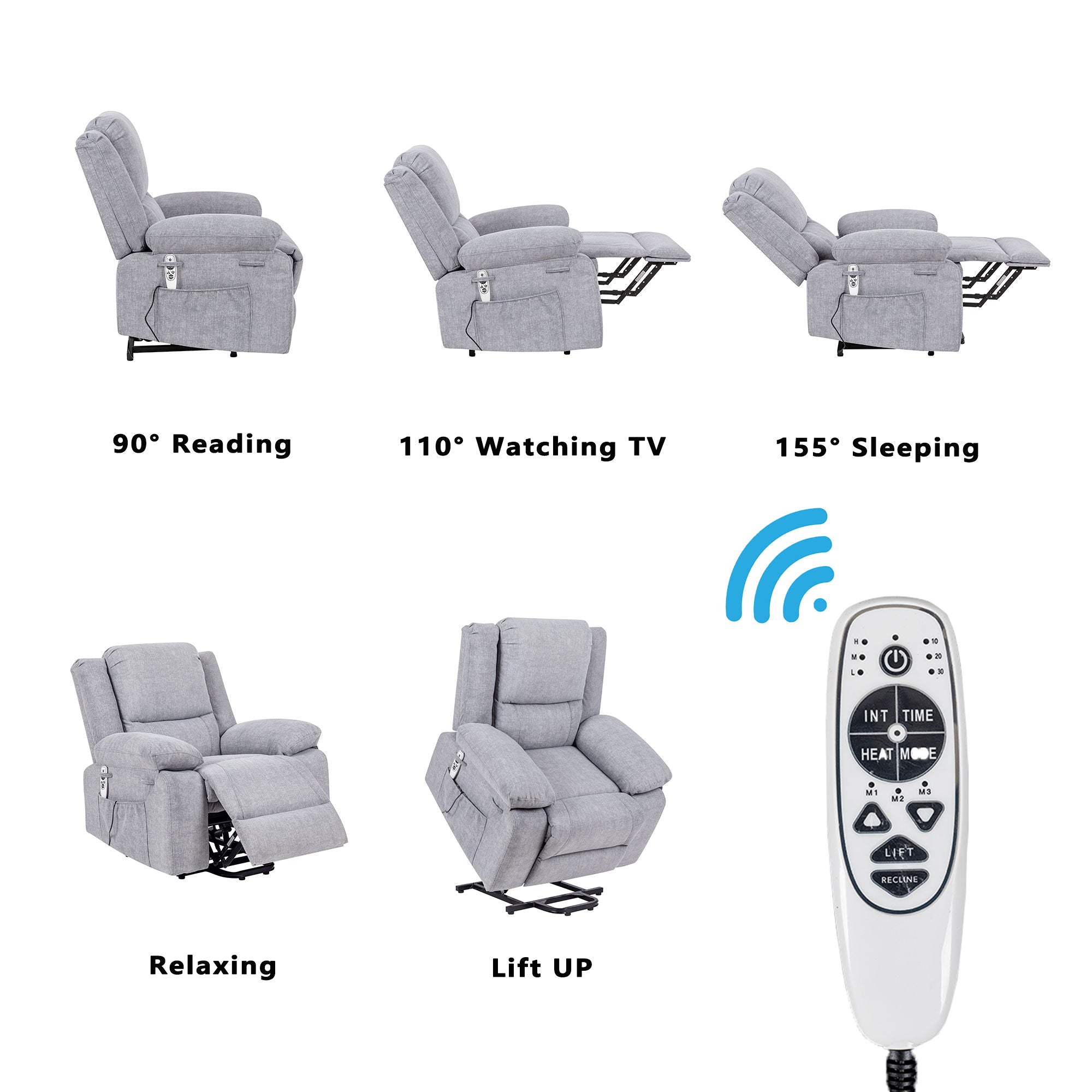 Electric Power Recliner Chair With Massage For Elderly, Remote Control Multi-Function Lifting, Timing, Cushion Heating Chair With Side Pocket