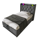 Upholstered Bed, 360 Surround LED Function, Remote Control, Hydraulic Storage Bed With USB, Type-C Charging (Without Mattress)
