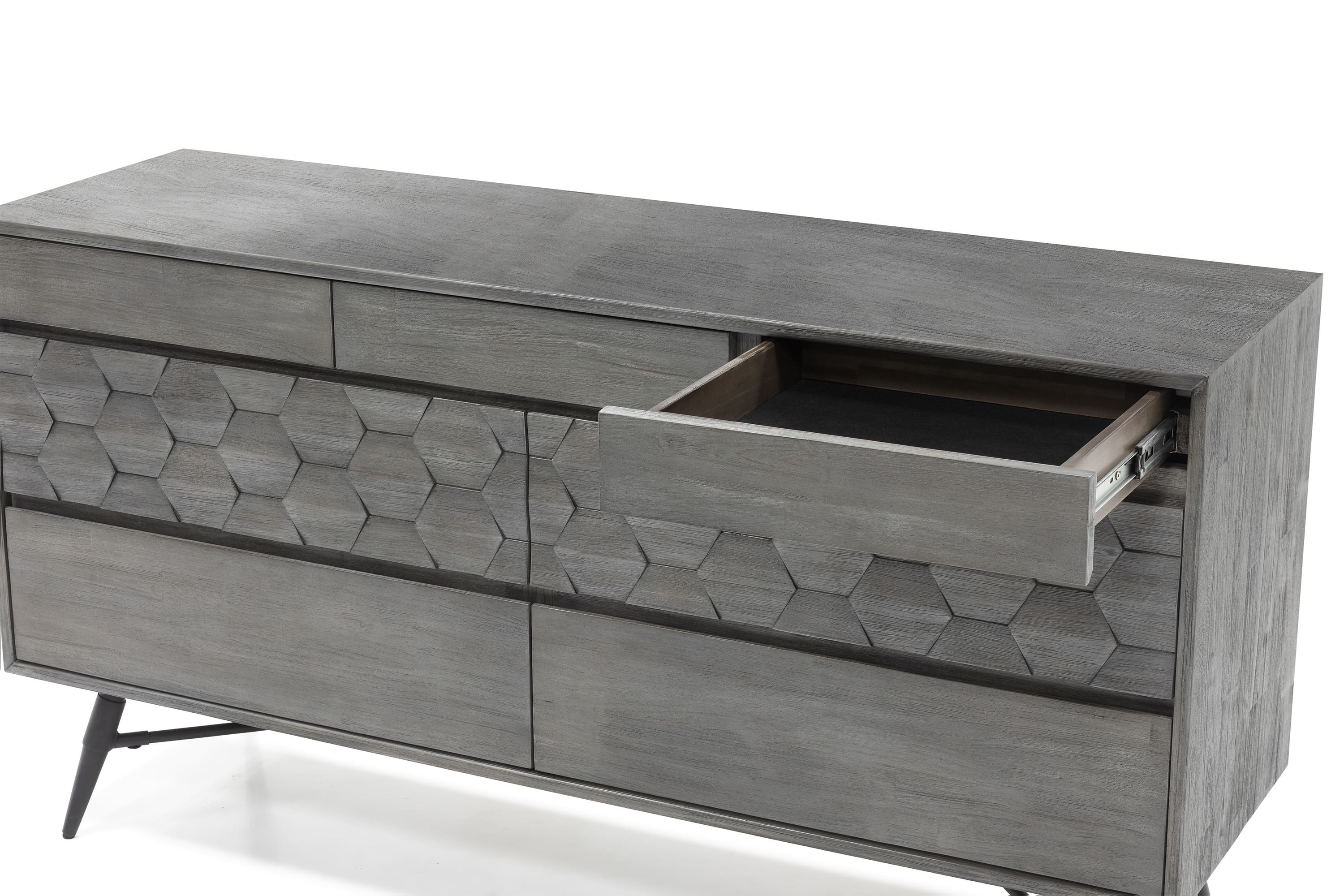 Honeycomb Carved Solid Wood Six Drawer Double Dresser - Gray