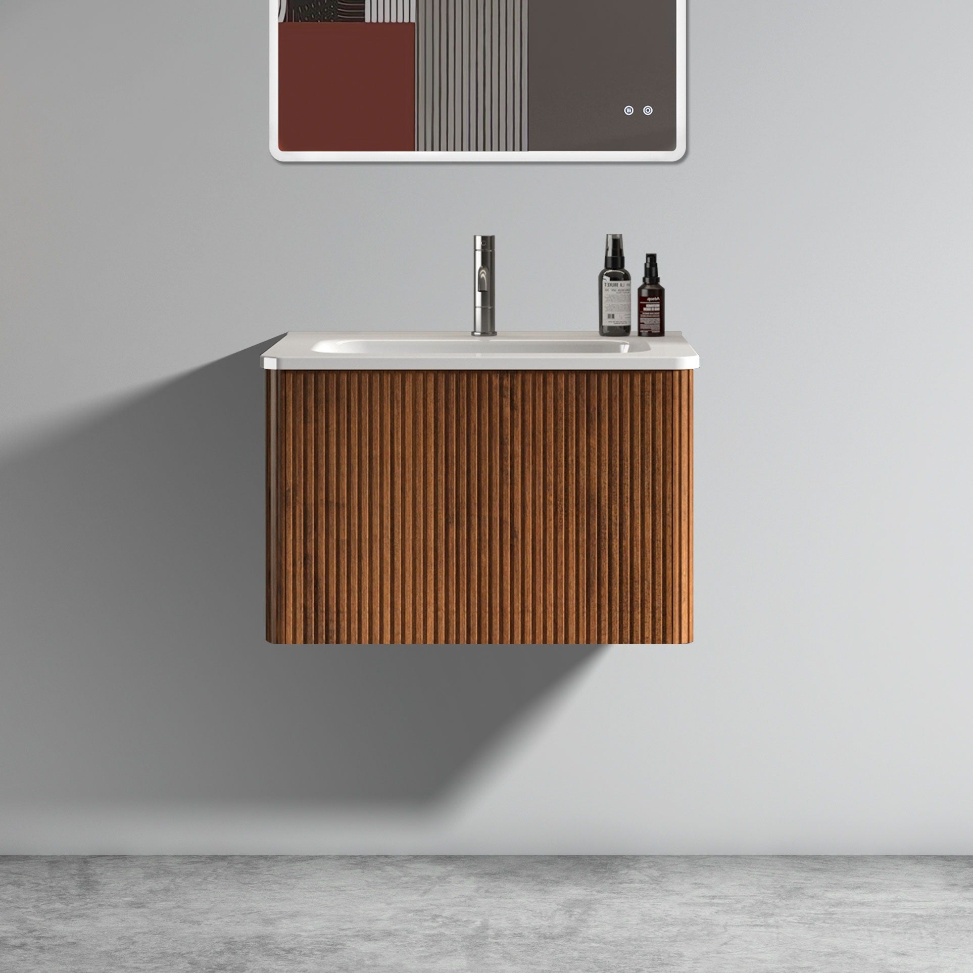 Etna - Striped Bathroom Vanity With Ceramic Sink, Wall Mounted Floating Bathroom Vanity For Modern Bathroom