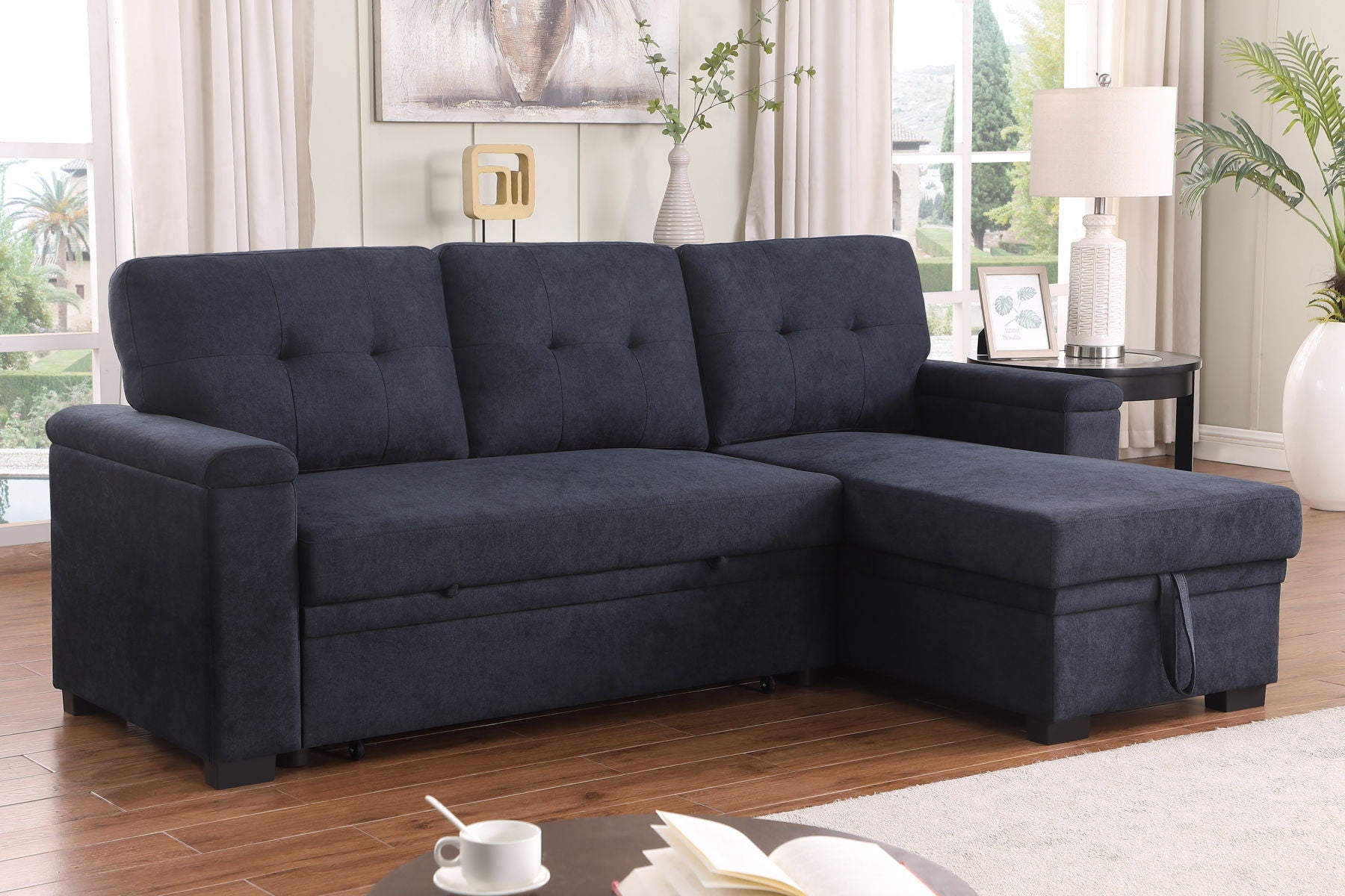 Lucca II - 84.5"W Reversible Sleeper Sectional Sofa with Storage Chaise