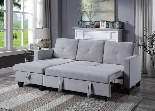 Nova - Velvet Reversible Sleeper Sectional Sofa With Storage Chaise by Lilola Home | Bel Furniture