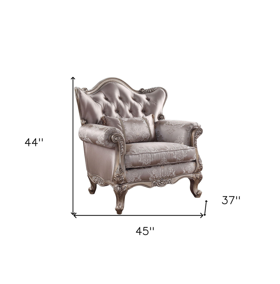 Fabric Floral Tufted Arm Chair - Champagne