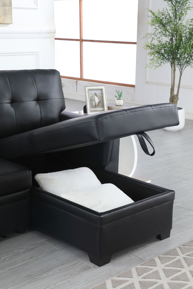 Lexi - Vegan Leather Modern Reversible Sleeper Sectional Sofa With Storage Chaise