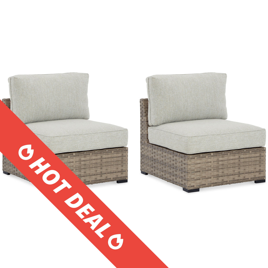 Calworth - Beige - Armless Chair W/Cushion (Set of 2)