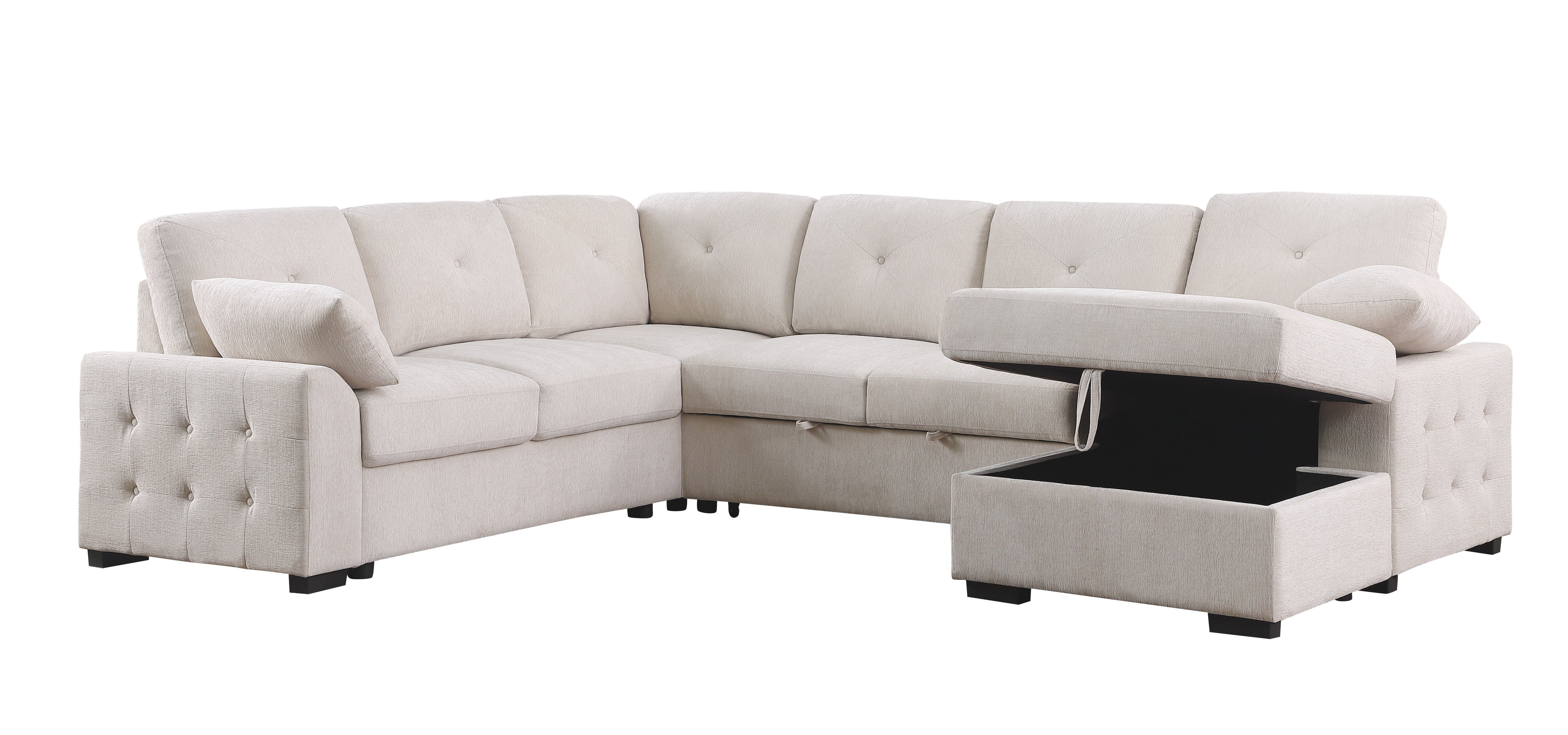 Nyhan - Upholstered Corner Sectional With Pull Out Loveseat And Storaged Chaise