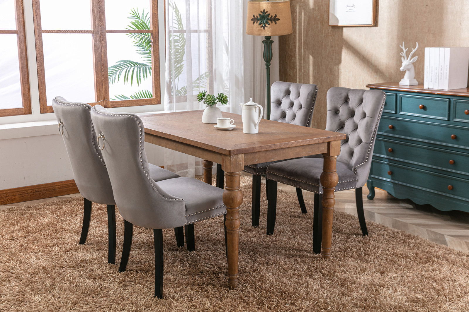 Nikki - Modern, High-End Tufted Solid Wood Contemporary Velvet Upholstered Dining Chair With Wood Legs Nailhead Trim (Set of 2)