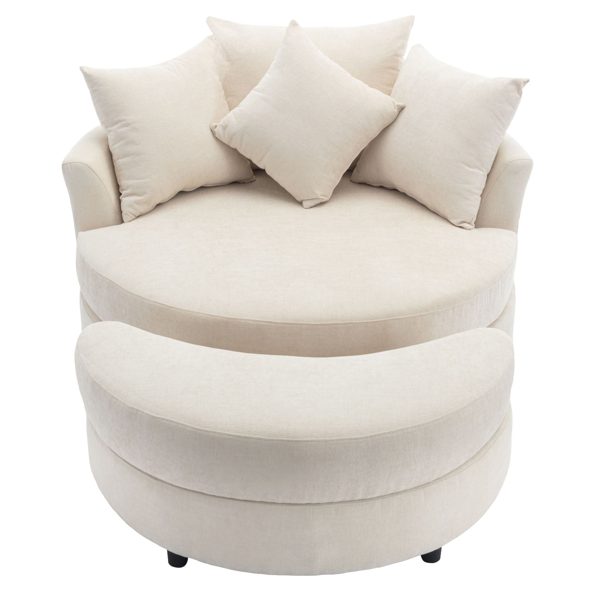 360° Swivel Accent Barrel Chair With Storage Ottoman & 4 Pillows, Modern Chenille Leisure Chair Round Accent For Living Room