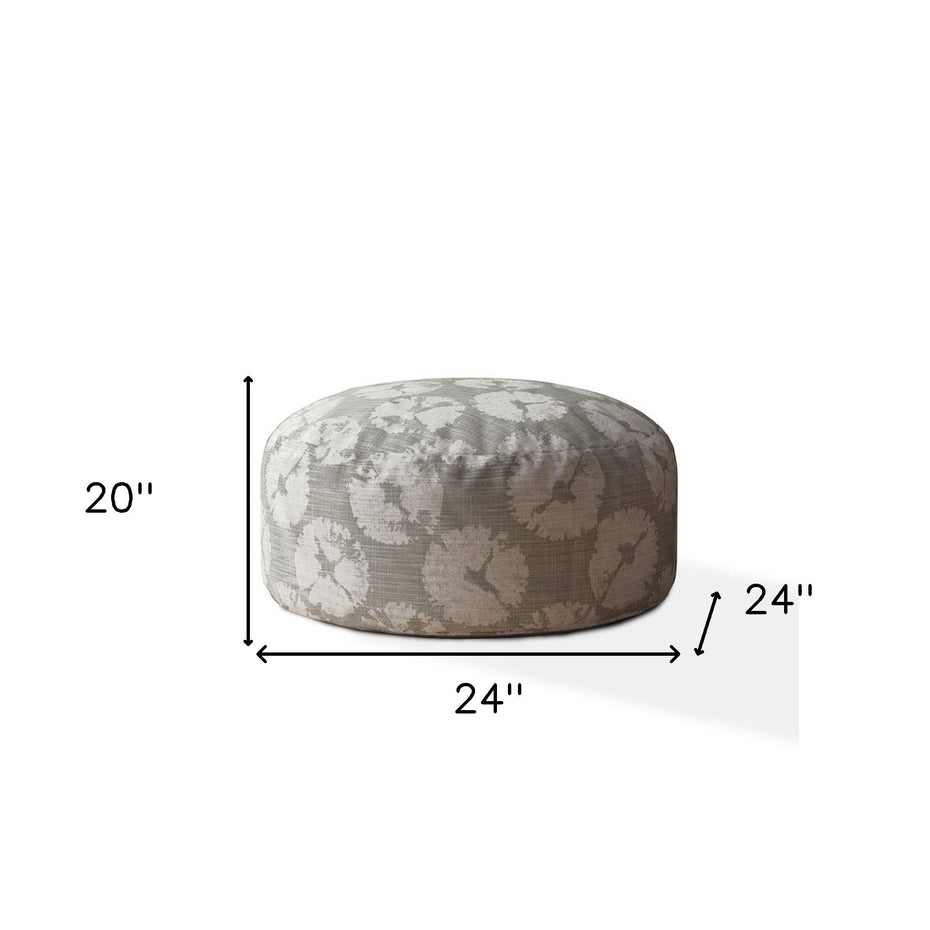 Canvas Round Abstract Pouf Cover - Gray