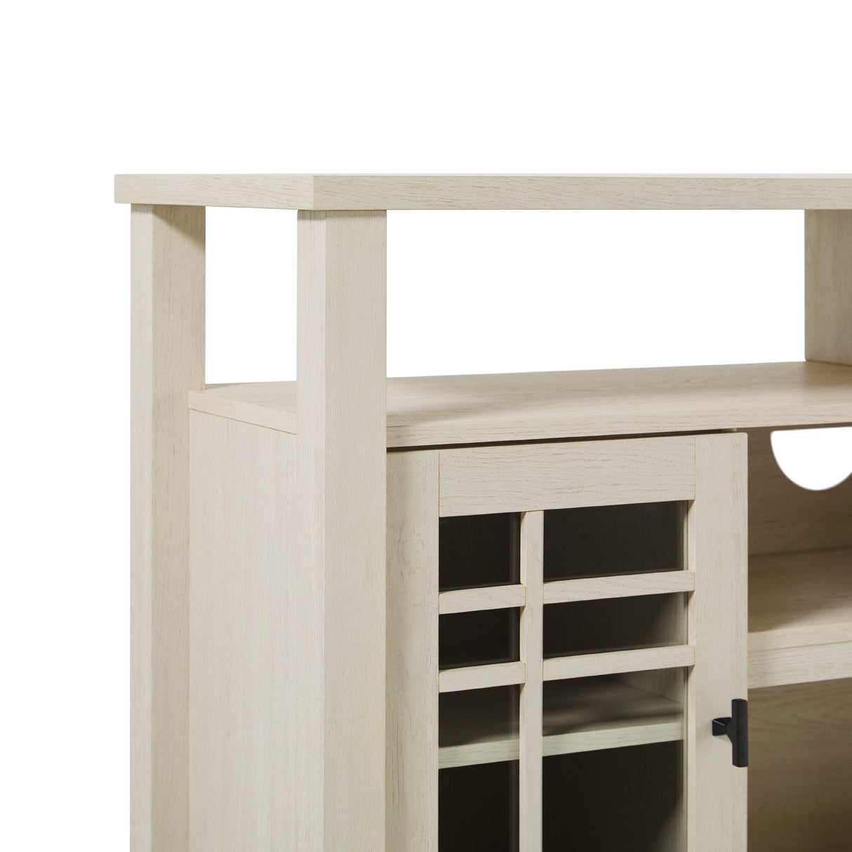 Transitional 2 Door Sideboard With Windowpane Design - Ivory Oak by Walker Edison | Bel Furniture