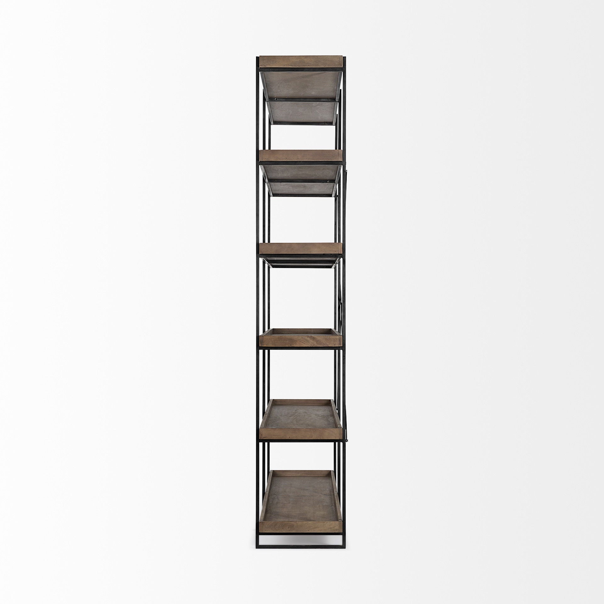 Wood And Iron Shelving Unit With 5 Tray Shelves - Medium Brown