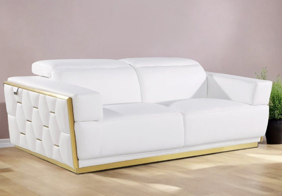 Leather Upholstered Sofa - White / Silver