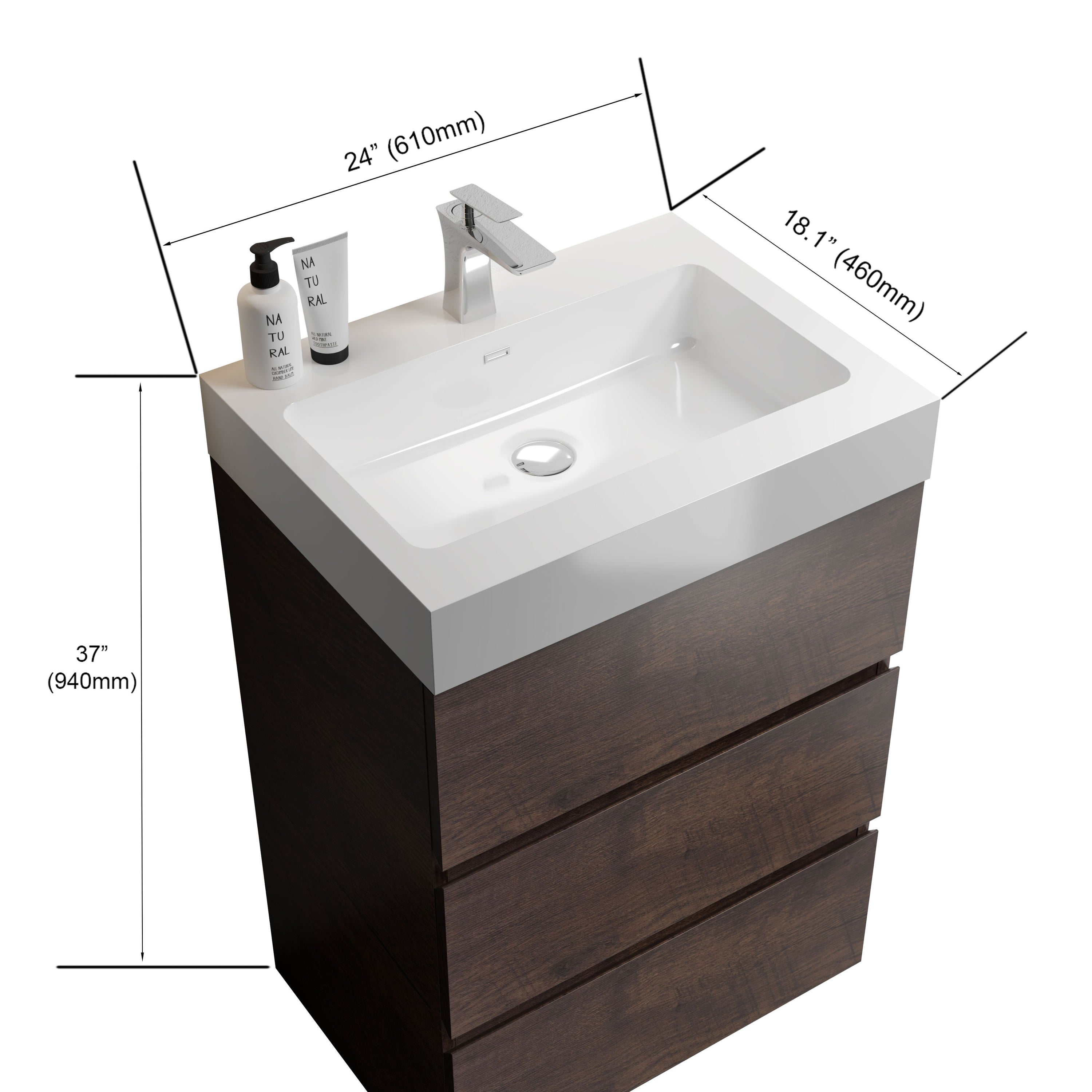 Alice - Bathroom Vanity With Large Storage Freestanding Bathroom Vanity, Sink For Modern Bathroom, One-Piece Sink Basin Without Drain And Faucet