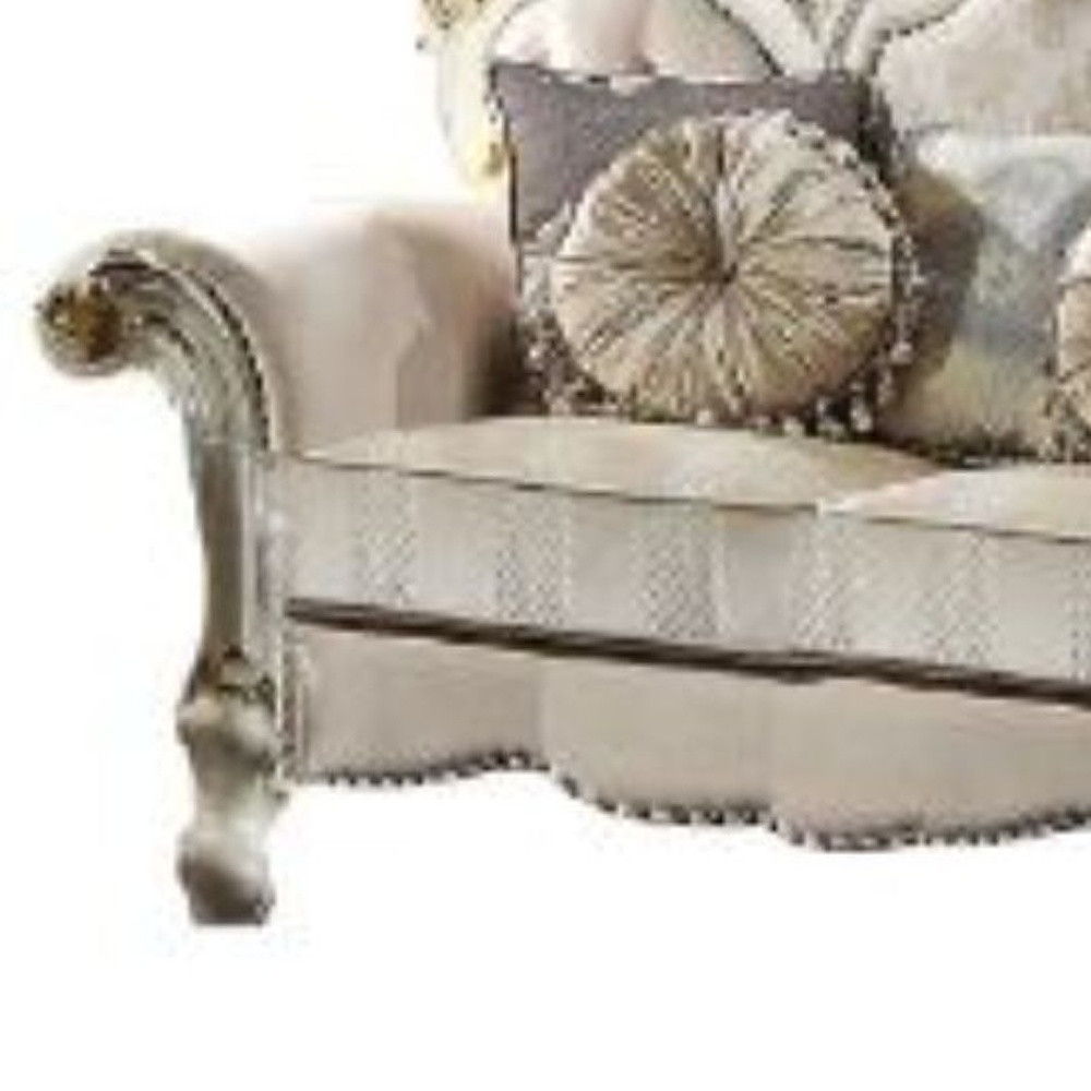 Velvet Loveseat And Toss Pillows - Gold / Pearl