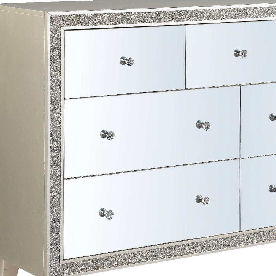 Solid Wood Mirrored Seven Drawer Triple Dresser - Champagne