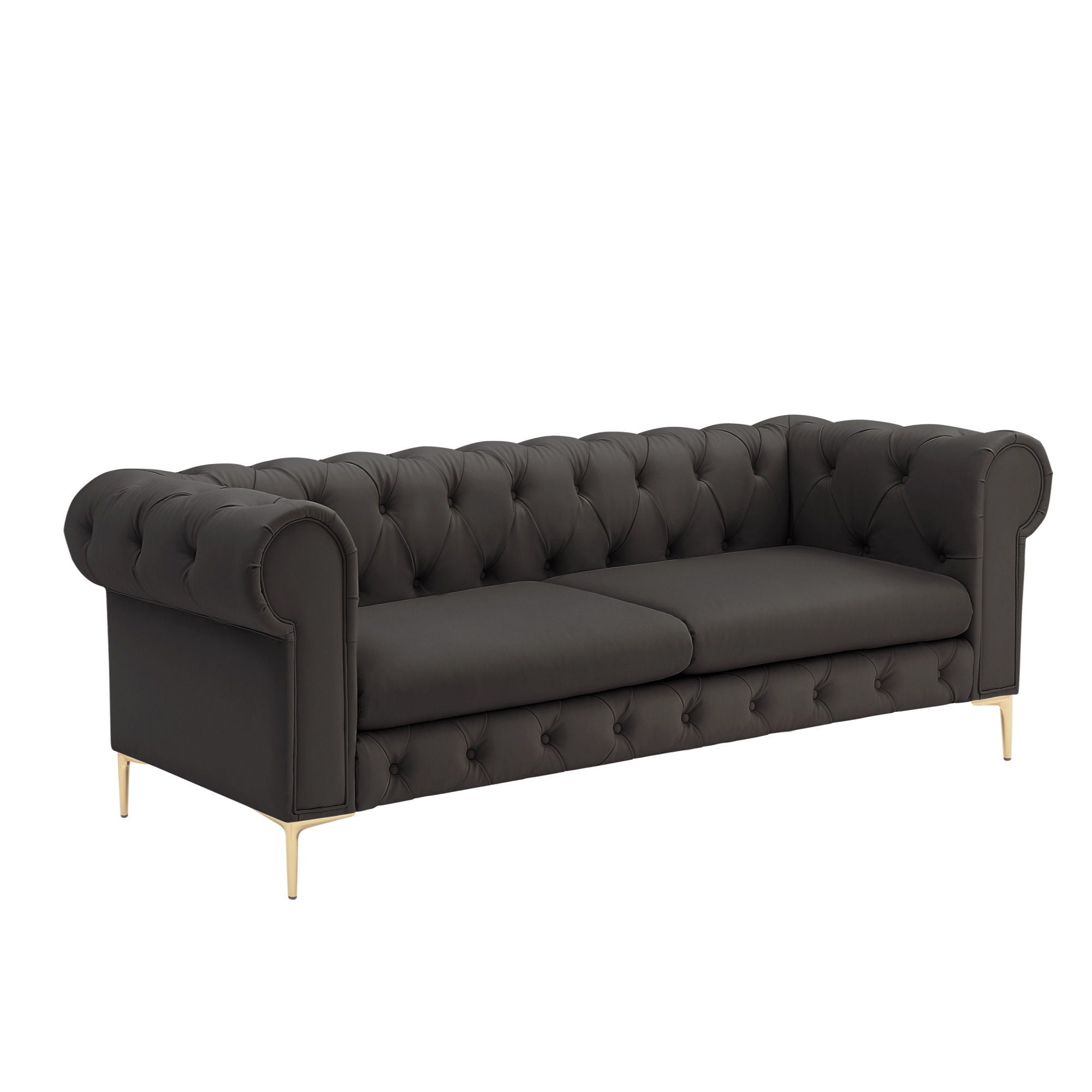 Faux Leather Chesterfield Sofa With Gold Legs - Brown