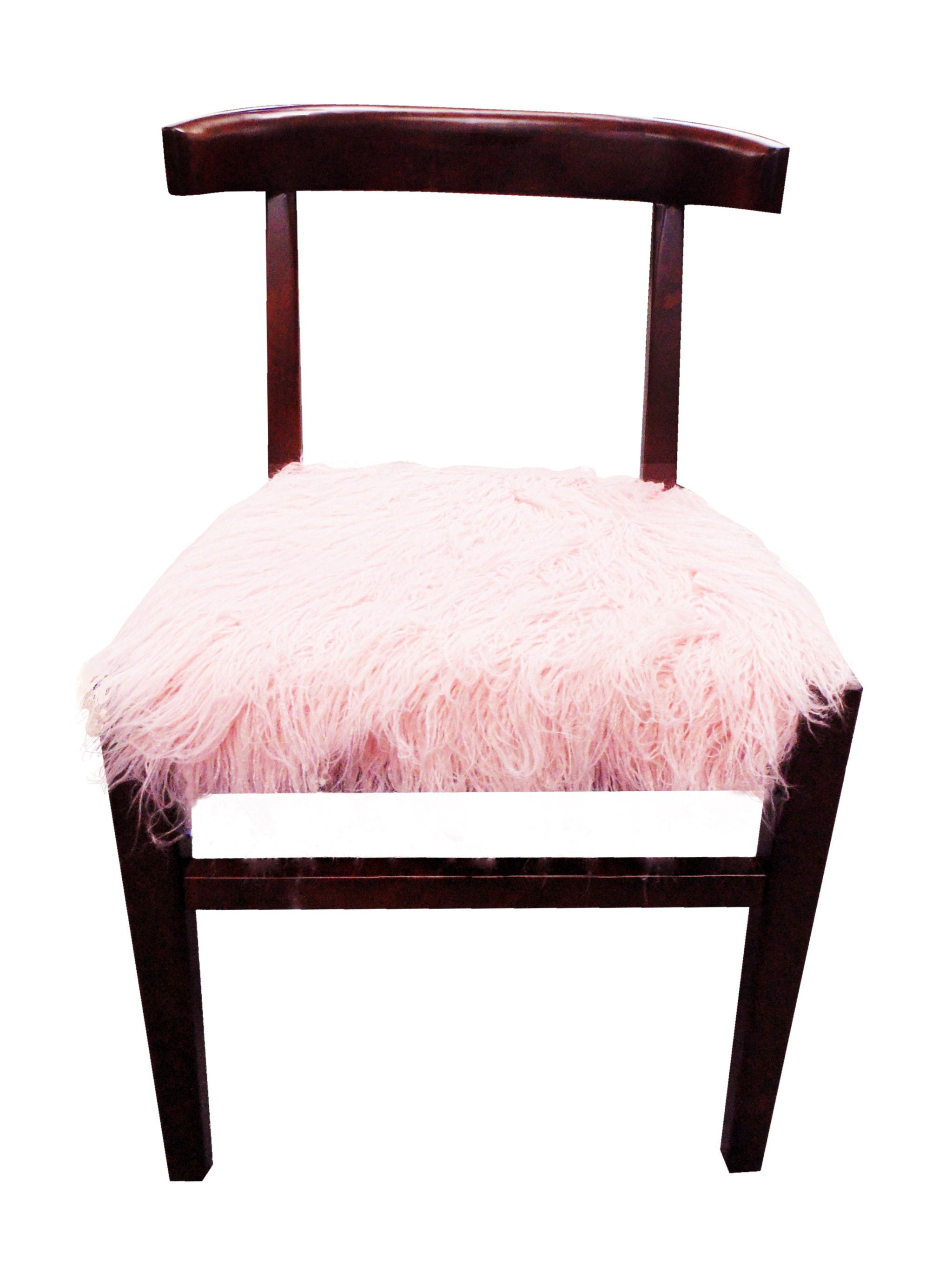 Faux Fur And Dark Brown Solid Color Side Chair - Blush