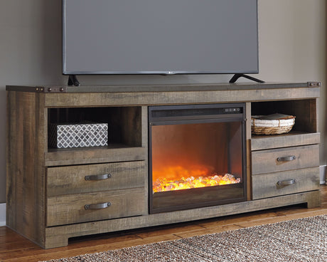 Trinell - Entertainment Center Dark Brown 2 Pc. - 63" TV Stand with Fireplace Insert Glass Stone by Signature Design by Ashley® | Bel Furniture
