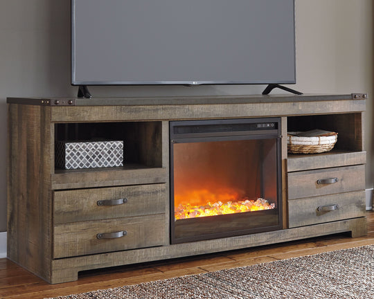 Trinell - Entertainment Center Dark Brown 2 Pc. - 63" TV Stand with Fireplace Insert Glass Stone by Signature Design by Ashley® | Bel Furniture