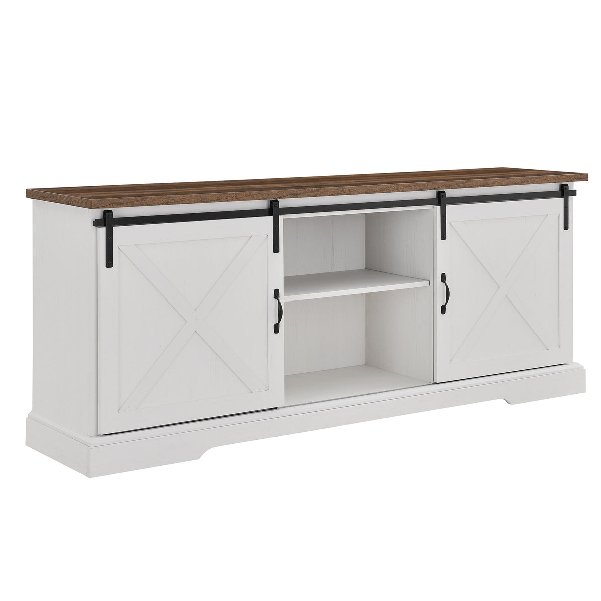 Farmhouse Sliding X Barn Door TV Stand White 28"W x 70"D x 15.5"H by Walker Edison | Bel Furniture