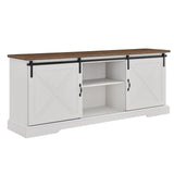 Farmhouse Sliding X Barn Door TV Stand White 28"W x 70"D x 15.5"H by Walker Edison | Bel Furniture