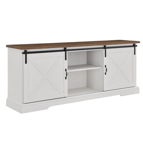 Farmhouse Sliding X Barn Door TV Stand White 28"W x 70"D x 15.5"H by Walker Edison | Bel Furniture