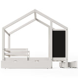 House Bed With Blackboard And Drawers