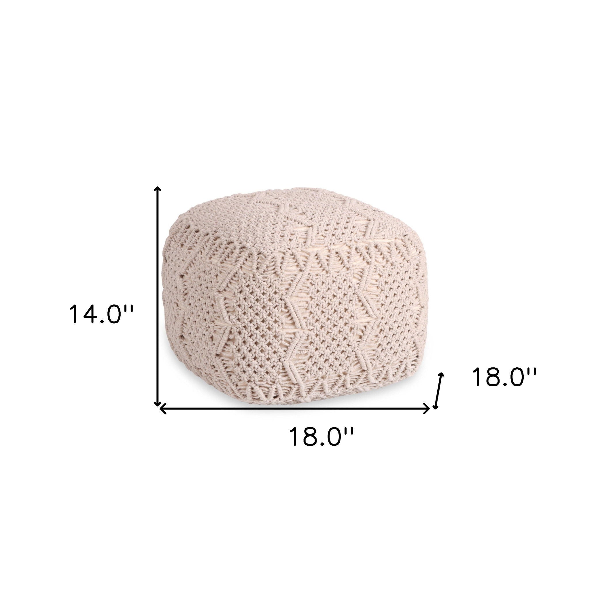 Cotton Blend Pouf Ottoman - Ivory