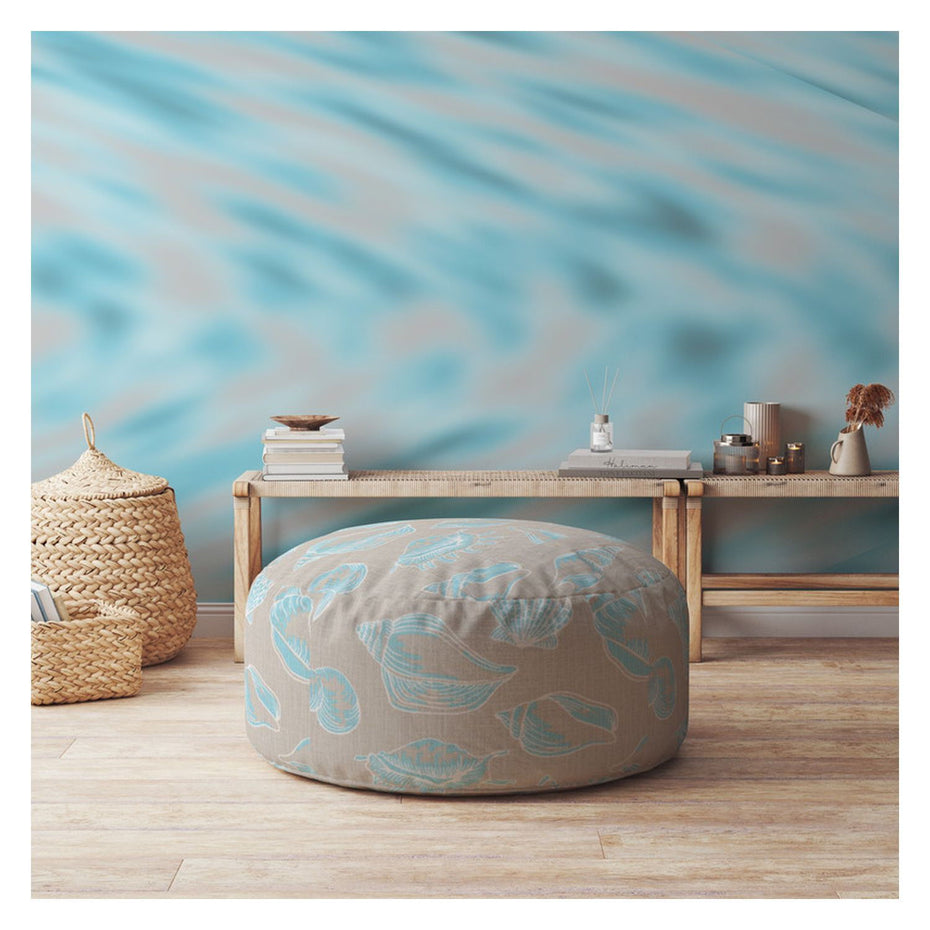 Canvas Round Animal Print Pouf Ottoman - Blue