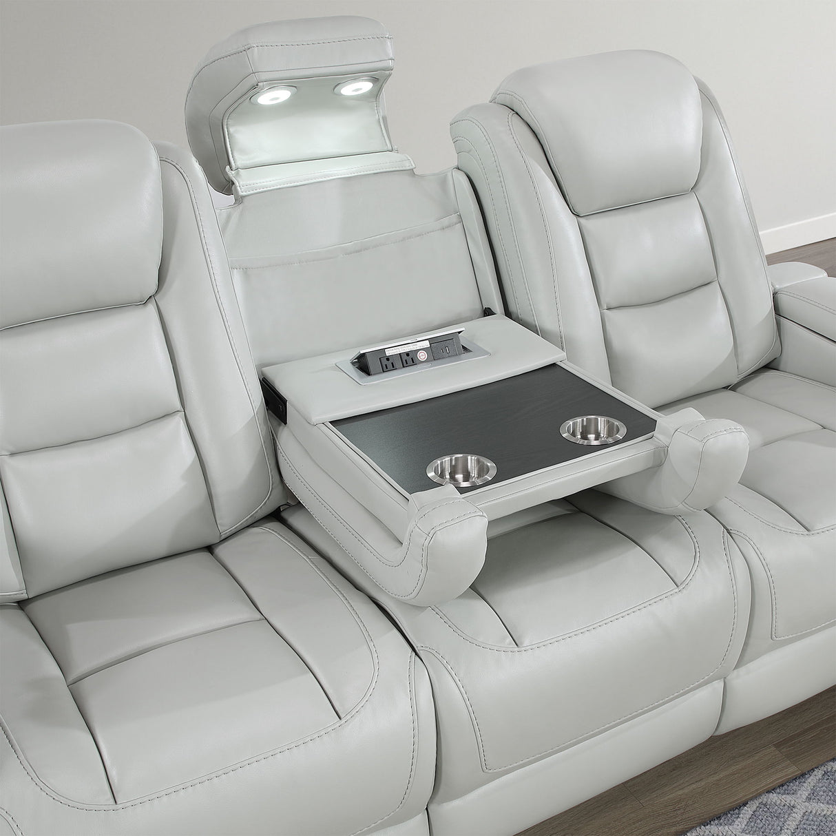 Reclining Power Set, USB, LED, Bookshelf Arms, And Drop Down Table