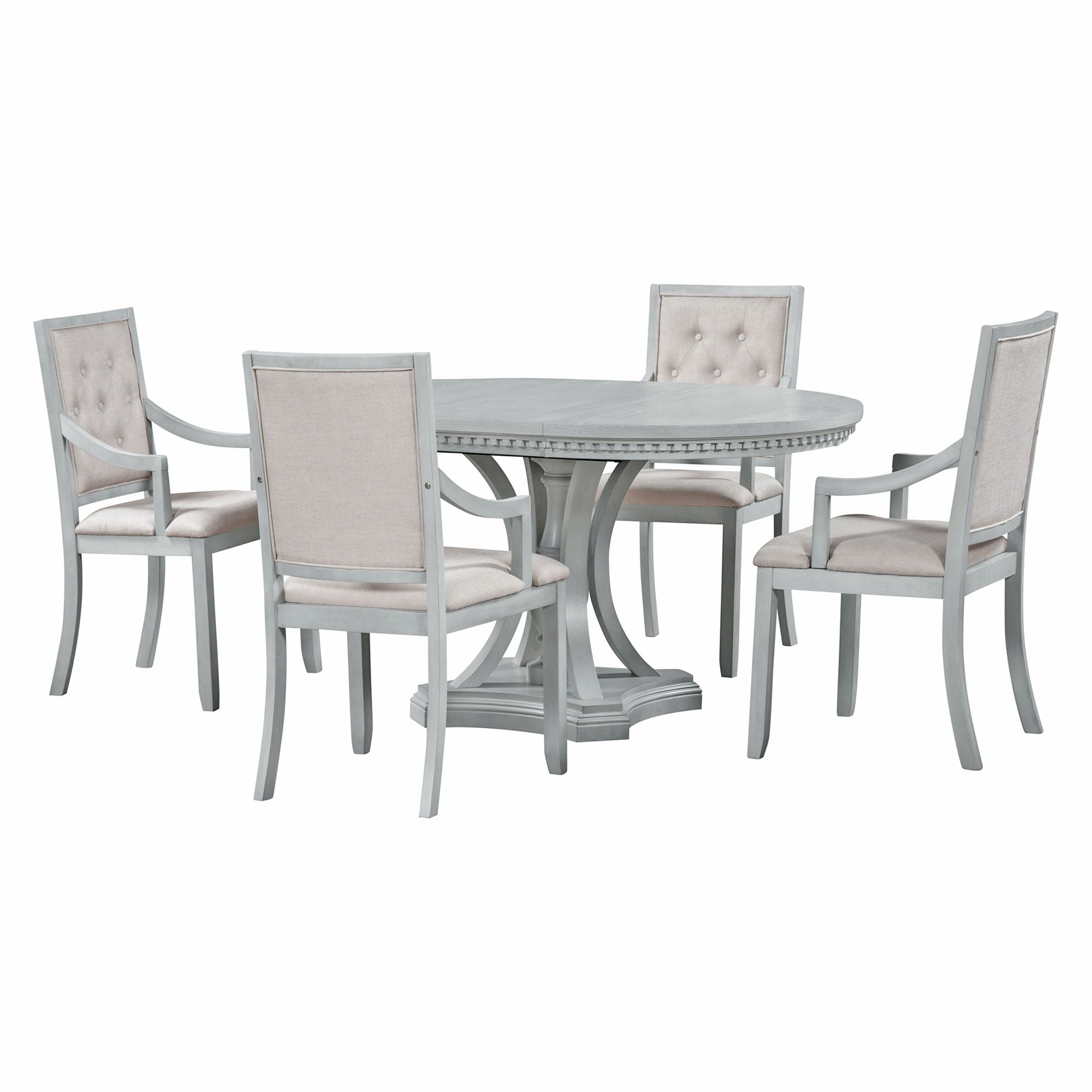 Dining Set Retro Extendable Round Table And Chairs For Kitchen Dining Room