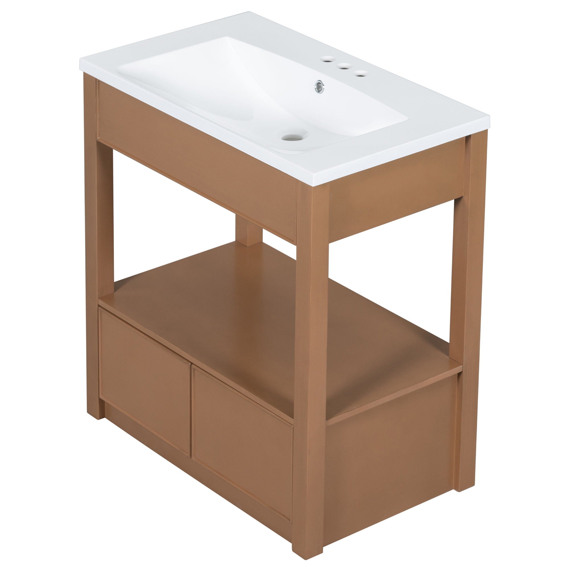 Bathroom Vanity With Sink Top, Bathroom Cabinet With Open Storage Shelf And Two Drawers - Brown