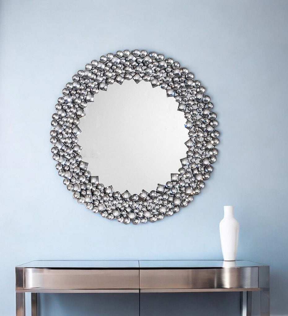 Round Diamond Jeweled Wall Mirror - Gold