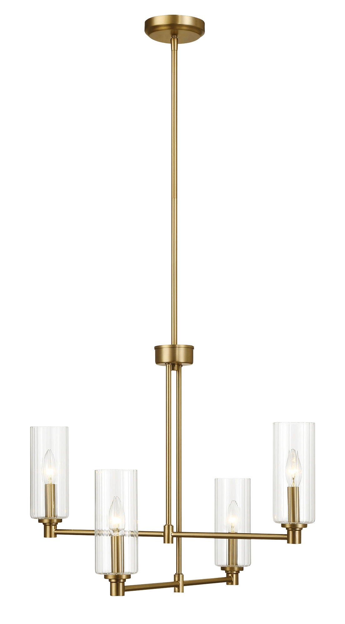 Enigma - 4 Lights Chandelier With Clear Ribbed Satin - Antique Brass / Clear / Gold by Ashcroft Furniture | Bel Furniture