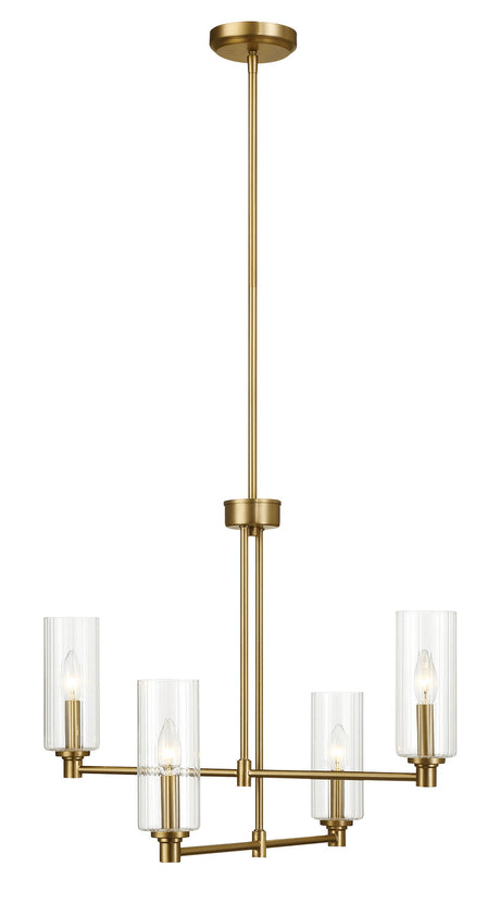 Enigma - 4 Lights Chandelier With Clear Ribbed Satin - Antique Brass / Clear / Gold by Ashcroft Furniture | Bel Furniture