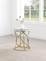Elise - Round Mirror Top Stainless Steel End Table - Gold by CoasterEveryday | Bel Furniture