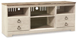 Willowton - Entertainment Center - TV Stand With Faux Firebrick Fireplace Insert - Whitewash