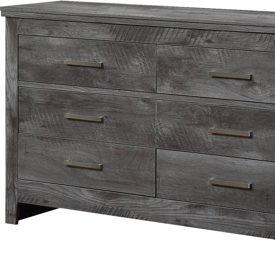 Solid Wooden Six Drawer Double Dresser - Gray