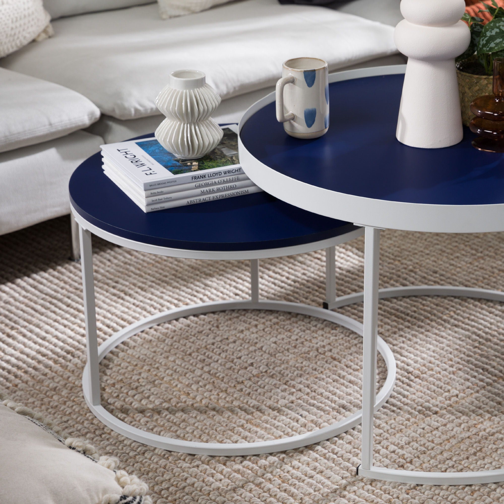 Contemporary Gallery Top Round Nesting Coffee Table Set - Blue