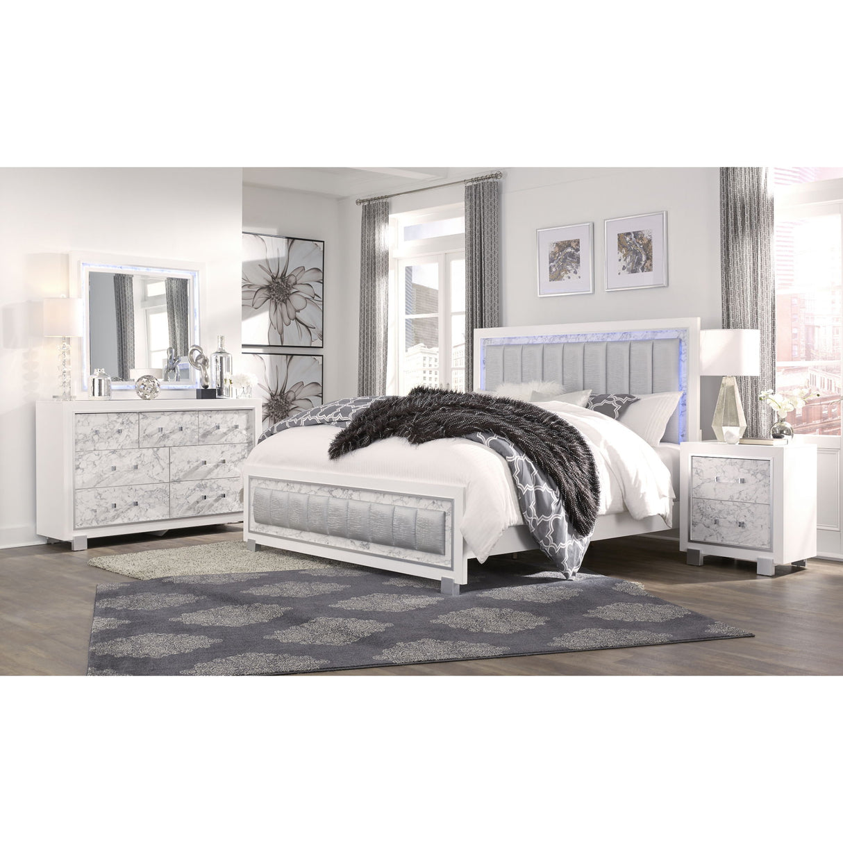 Skye - Marble Full Bed - White