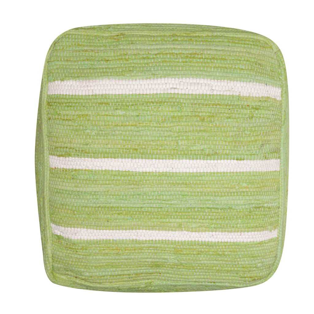 Cotton Cube Striped Pouf Ottoman - Green