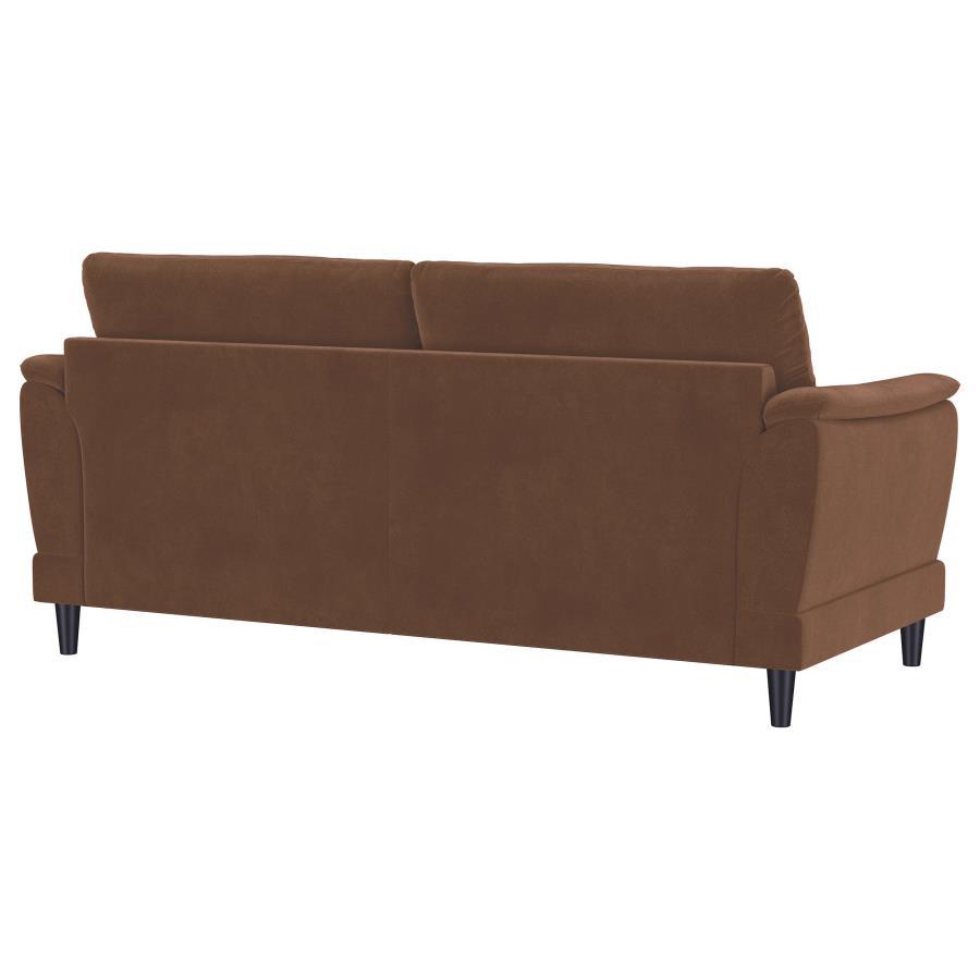 Selma - Velvet Upholstered Crescent Arm Sofa - Rust by Coaster Fine Furniture | Bel Furniture
