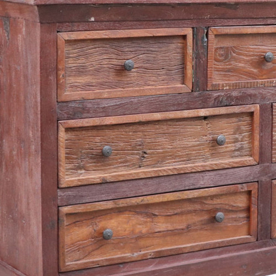 Distressed Solid And Reclaimed Wood Seven Drawer Double Dresser - Brown