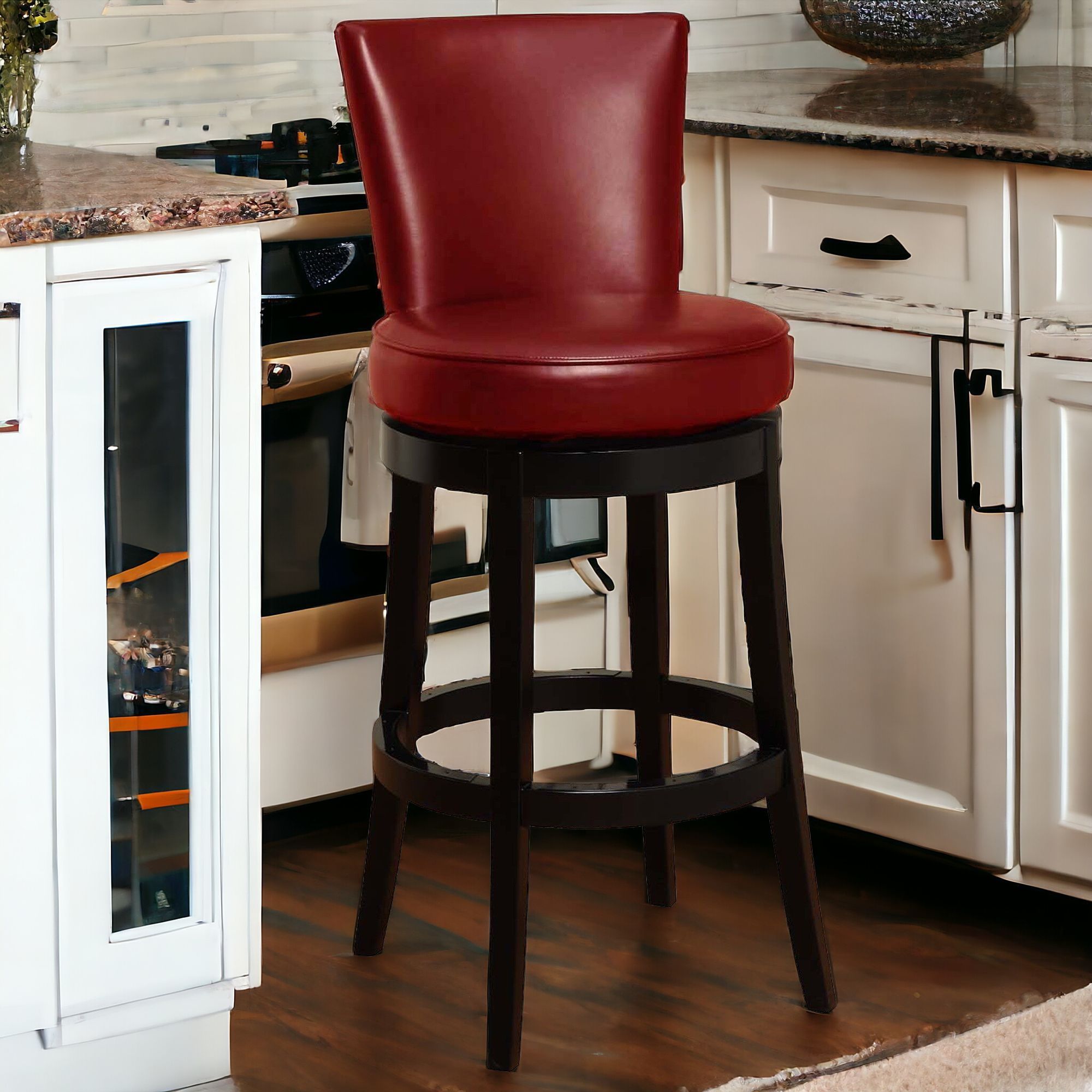 Solid Wood Swivel Bar Height Bar Chair - Red / Black