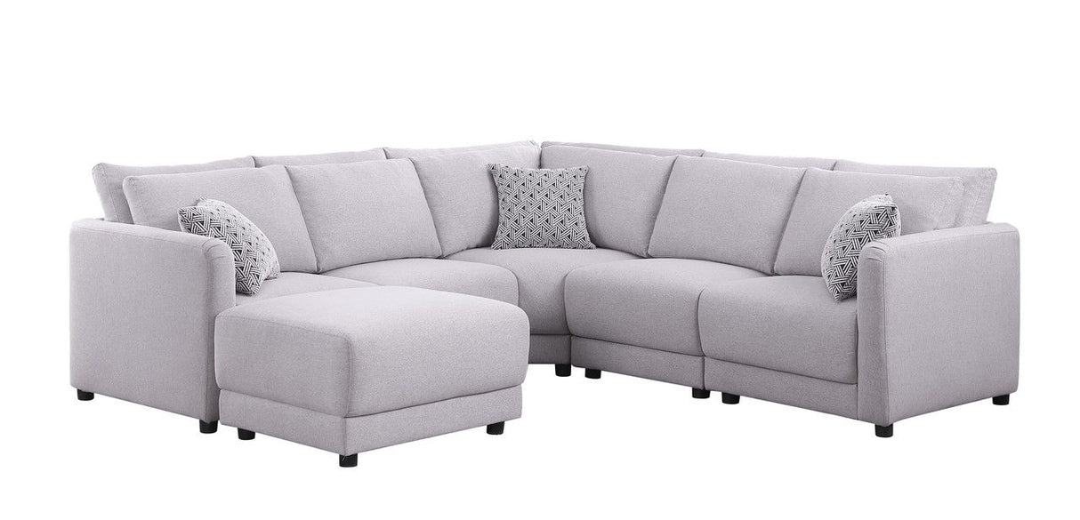Penelope - Fabric Reversible Modular Sectional Sofa With Ottoman And Pillows Gray 5 Pc. Sectional With LAF Ottoman by Lilola Home | Bel Furniture