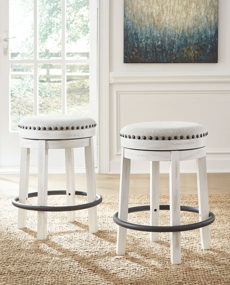 Valebeck - 5 Pc. - Counter Table With Wine Rack, 4 Swivel Stools - White / Brown - view 4