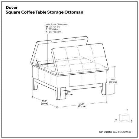Dover - Multifunctional Lift Top Coffee Table Storage Ottoman - view 12