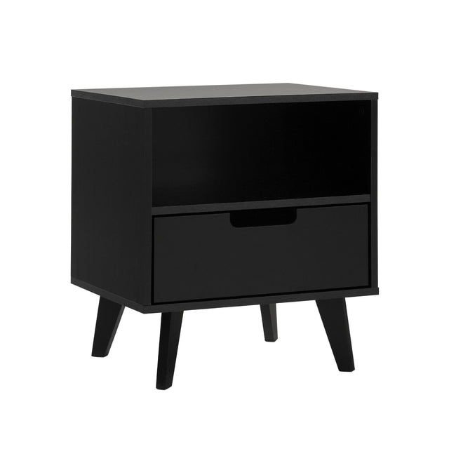 Modern 1 Drawer Nightstand With Open Cubby Black by Walker Edison | Bel Furniture