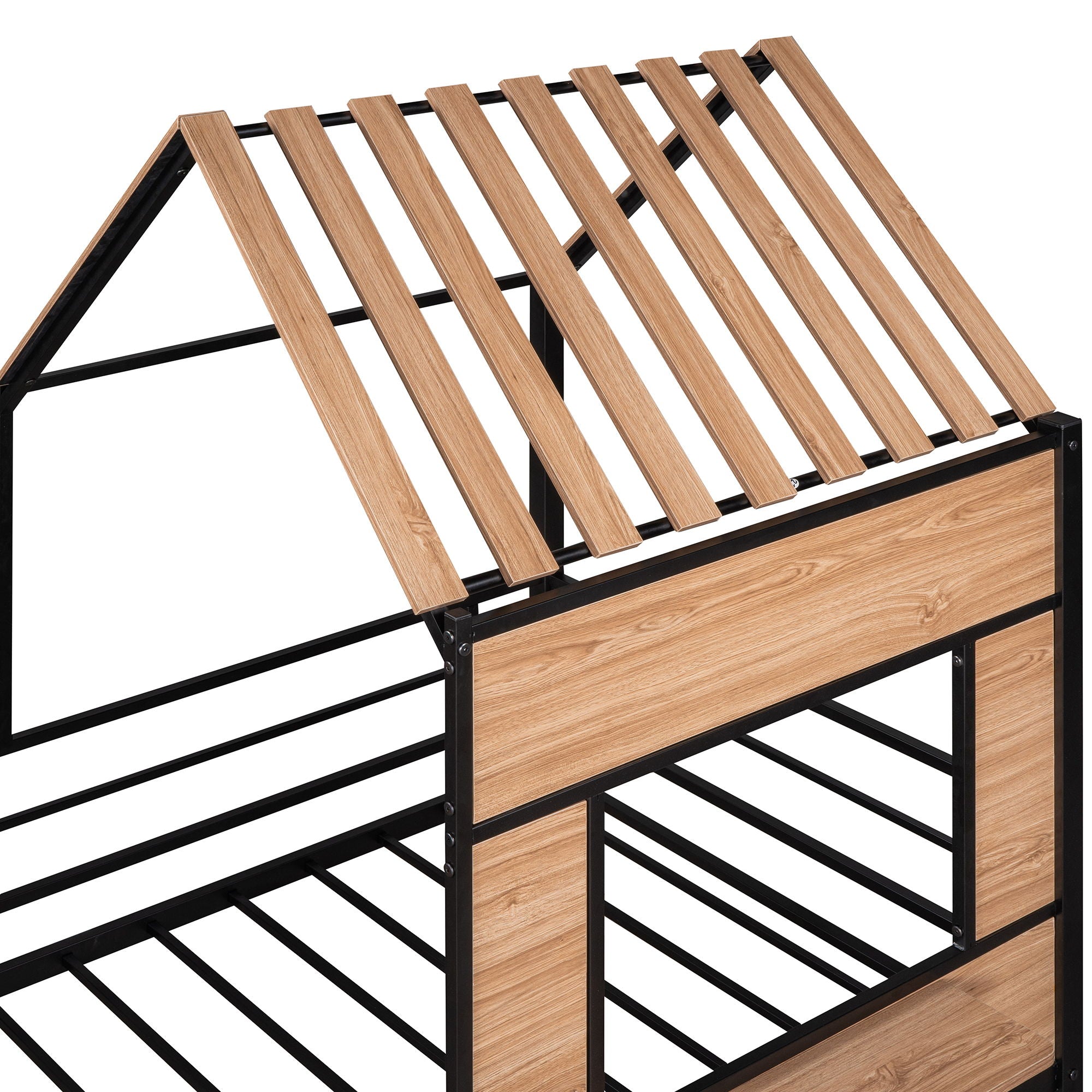 Twin Size Loft Bed With Roof, Window, Guardrail, Ladder